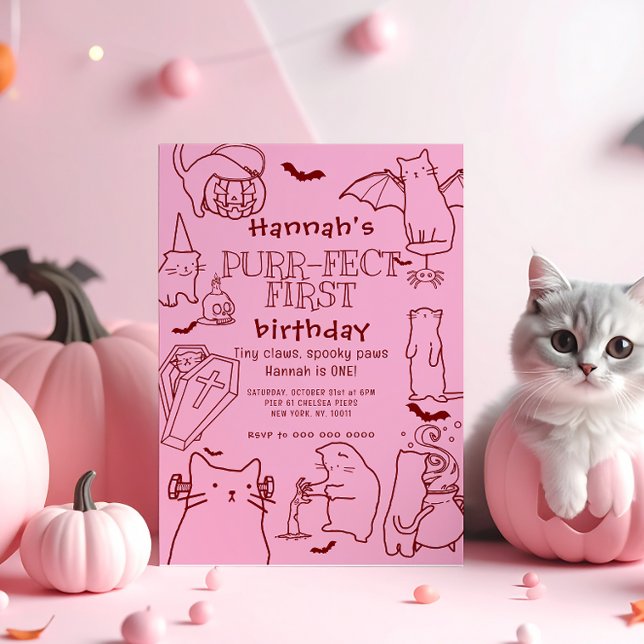 Invitación Fiesta de primer cumpleaños con temática de gatos  (Subido por el creador)