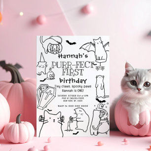 Invitación Fiesta de primer cumpleaños con temática de gatos 