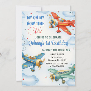 Invitación Fiesta de primer cumpleaños de avión personal