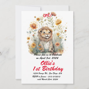 Invitación Fiesta de primer cumpleaños de bebé león de la jun
