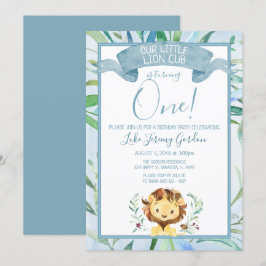 Invitación Fiesta de primer cumpleaños de Blue Lion Cub