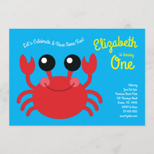 Invitación Fiesta de primer cumpleaños de Cute Crab Beach