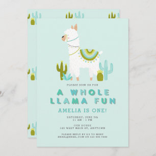 Invitación Fiesta de primer cumpleaños de Cute Full Llama Fun