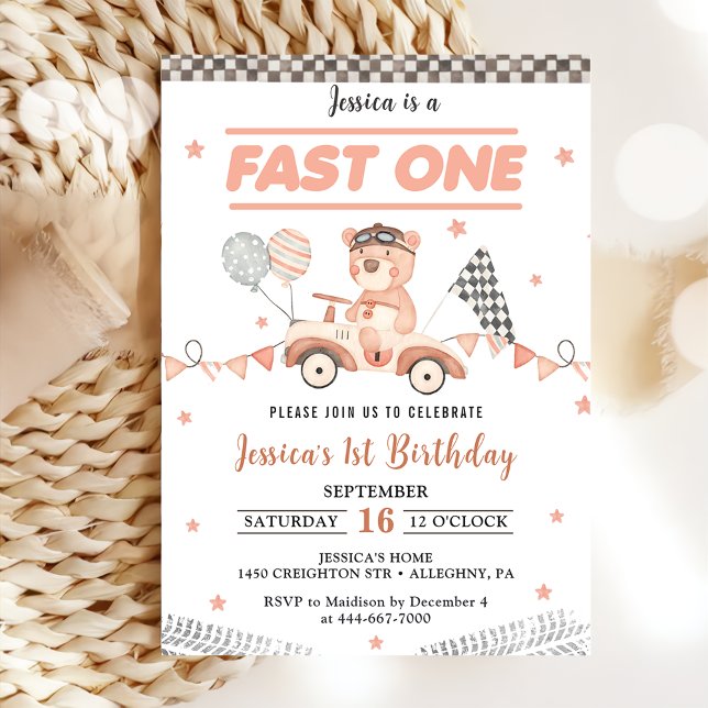 Invitación Fiesta de primer cumpleaños de Fast One Race Car (Subido por el creador)