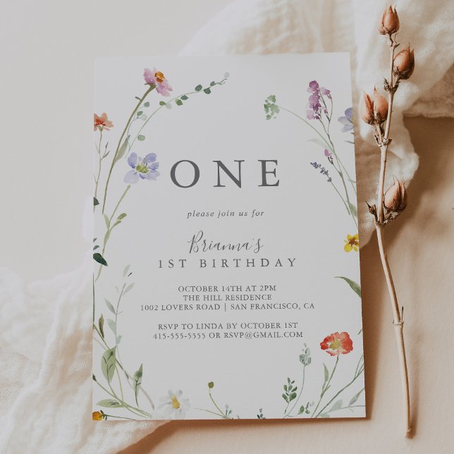 Invitación Fiesta de primer cumpleaños de Floral de Wild Mult (Subido por el creador)