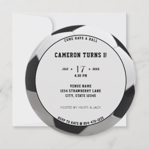 Invitación Fiesta de primer cumpleaños de Football Soccer Spo