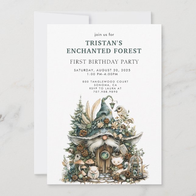 Invitación Fiesta de primer cumpleaños de Forest Kid encantad (Anverso)
