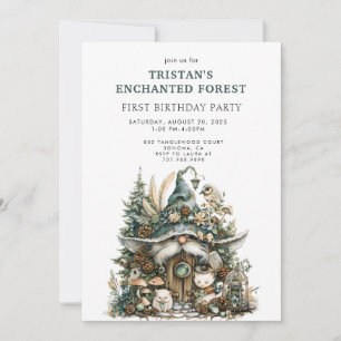 Invitación Fiesta de primer cumpleaños de Forest Kid encantad