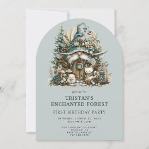 Invitación Fiesta de primer cumpleaños de Forest Kid encantad