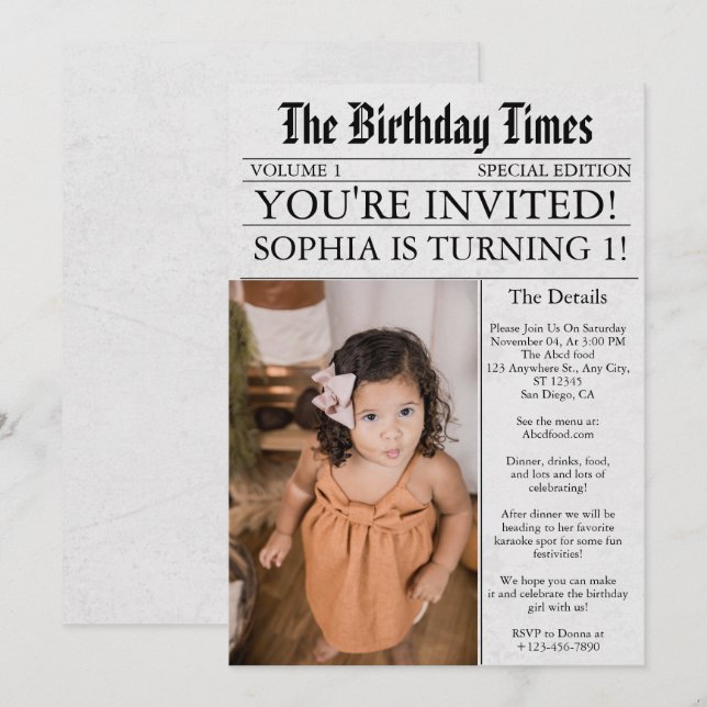 Invitación Fiesta de primer cumpleaños de foto única de diver (Anverso / Reverso)