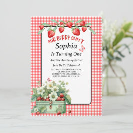 Invitación Fiesta de primer cumpleaños de fresa Berry Sweet