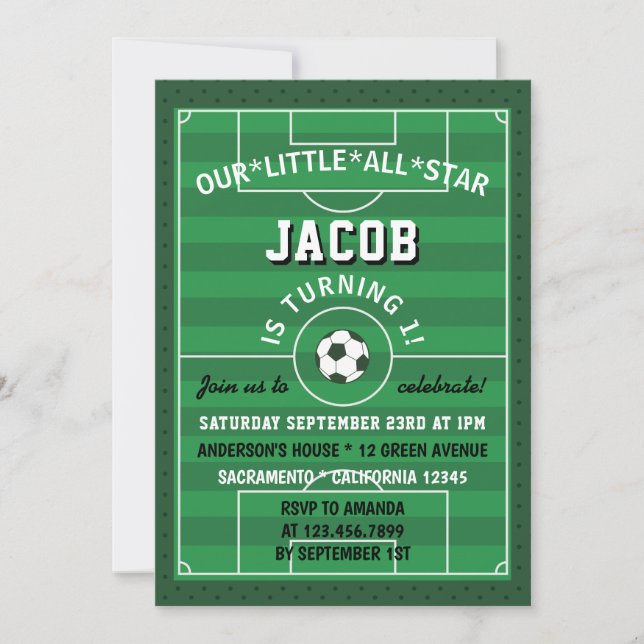 Invitación Fiesta de primer cumpleaños de fútbol (Anverso)