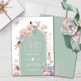 Invitación Fiesta de primer cumpleaños de Hada de Jardín enca