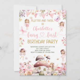 Invitación Fiesta de Primer Cumpleaños de la Hada Flutter y T