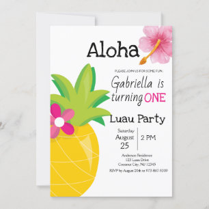 Invitación Fiesta de primer cumpleaños de la piña rosa del lu