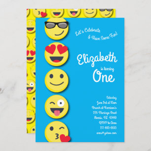 Invitación Fiesta de primer cumpleaños de niños con cara feli