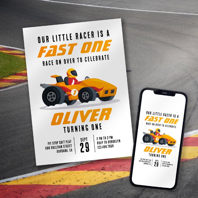 Invitación Fiesta de primer cumpleaños de Race Car Fast (Subido por el creador)