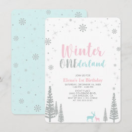 Invitación Fiesta de primer cumpleaños de Silver Winter Groen