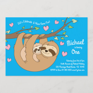 Invitación Fiesta de primer cumpleaños de Sloth Cute
