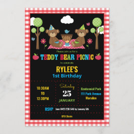 Invitación Fiesta de primer cumpleaños de Teddy Bear Picnic C