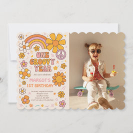 Invitación Fiesta de primer cumpleaños de un año de Groovy