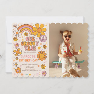 Invitación Fiesta de primer cumpleaños de un año de Groovy