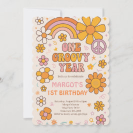 Invitación Fiesta de primer cumpleaños de un año de Groovy