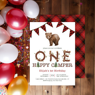 Invitación Fiesta de primer cumpleaños de un chico del bosque