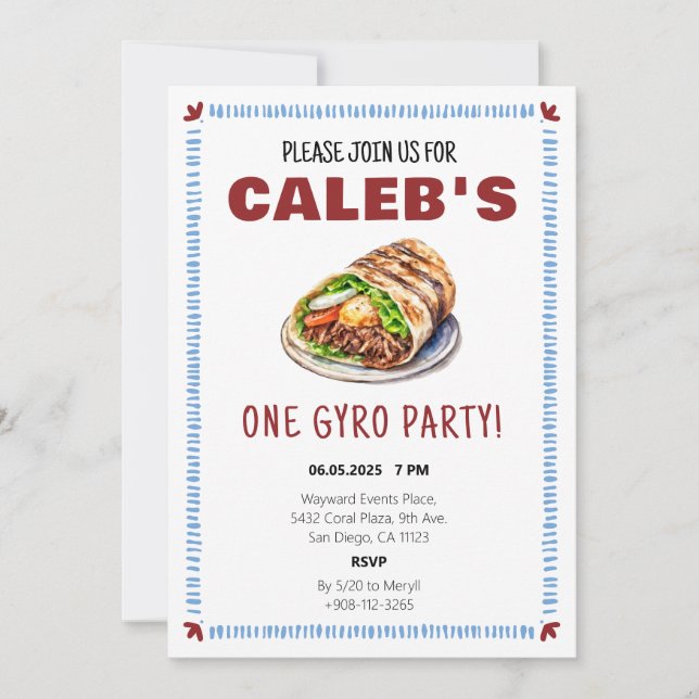 Invitación Fiesta de primer cumpleaños de un Gyro Fiesta grie (Anverso)