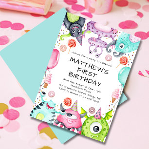 Invitación Fiesta de primer cumpleaños de un niño con monstru