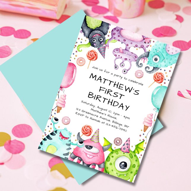 Invitación Fiesta de primer cumpleaños de un niño con monstru (Subido por el creador)