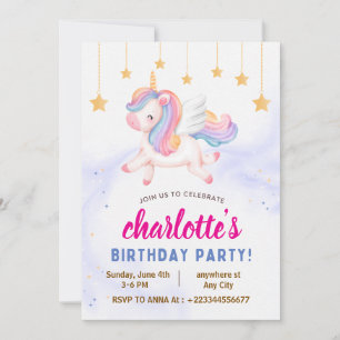 Invitación fiesta de primer cumpleaños de unicorn