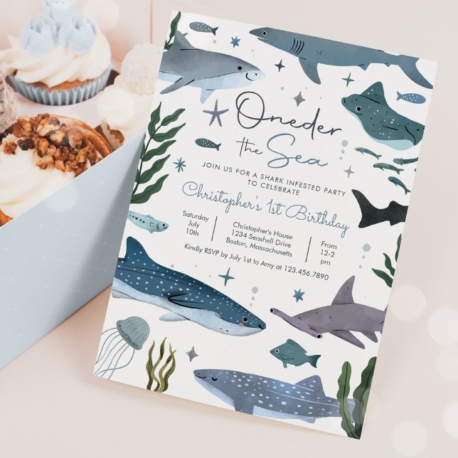 Invitación Fiesta de primer cumpleaños del tiburón marino (Subido por el creador)