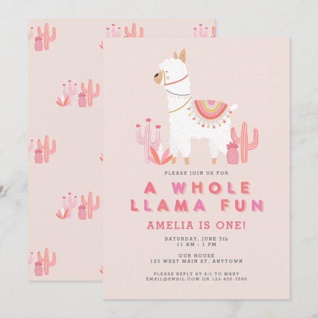 Invitación Fiesta de primer cumpleaños rosado de la canción " (Anverso / Reverso)