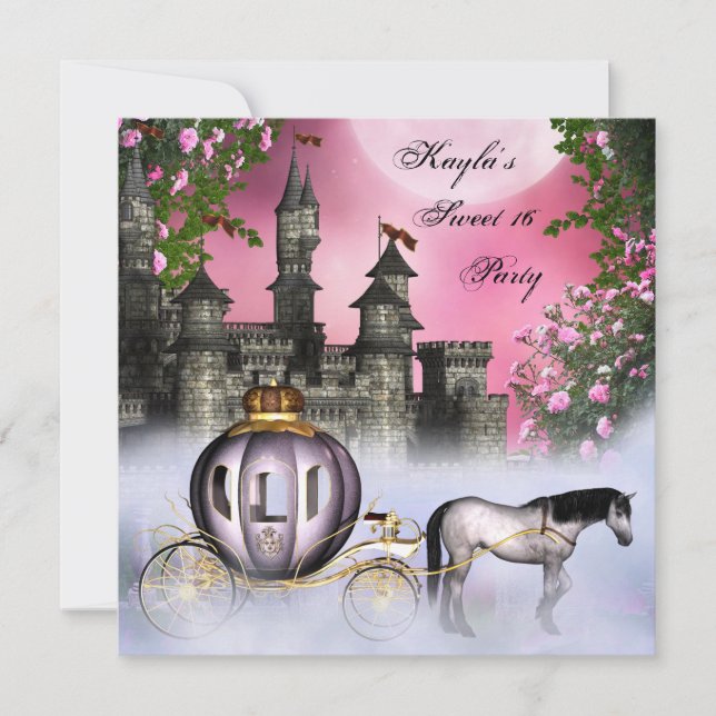 Invitación Fiesta de Princesa de Rosas Rosadas Dulces 16 (Anverso)