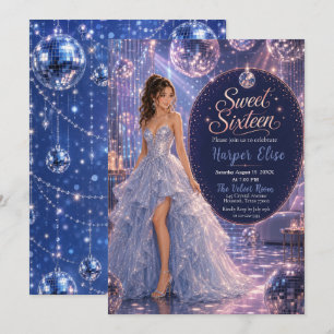 Invitación Fiesta de Princesa Disco Azul Dulces 16