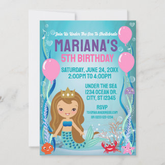 Invitación Fiesta de Princesa Sirena (cabello dorado)