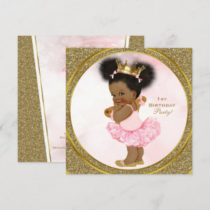 Invitación Fiesta de Princesa Vintage de Bebé Niña con Brillo
