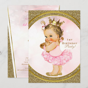 Invitación Fiesta de Princesa Vintage de Bebé Niña con Brillo