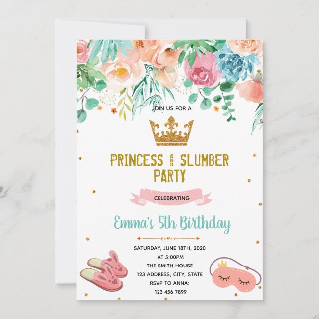 Invitación Fiesta de Princess Pajamas (Anverso)