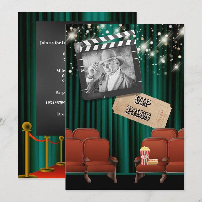 Invitación Fiesta de proyección de cine VIP de películas luce (Anverso / Reverso)