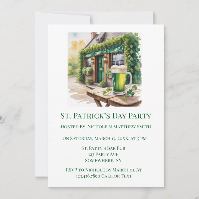 Invitación Fiesta de Pub Bar del Día de San Patricio (Anverso)