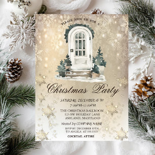 Invitación Fiesta de Puerta Principal Pino Copos de Nieve Dor