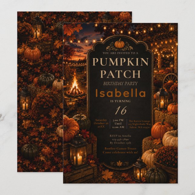 Invitación Fiesta de Pumpkin Patch 16 (Anverso / Reverso)
