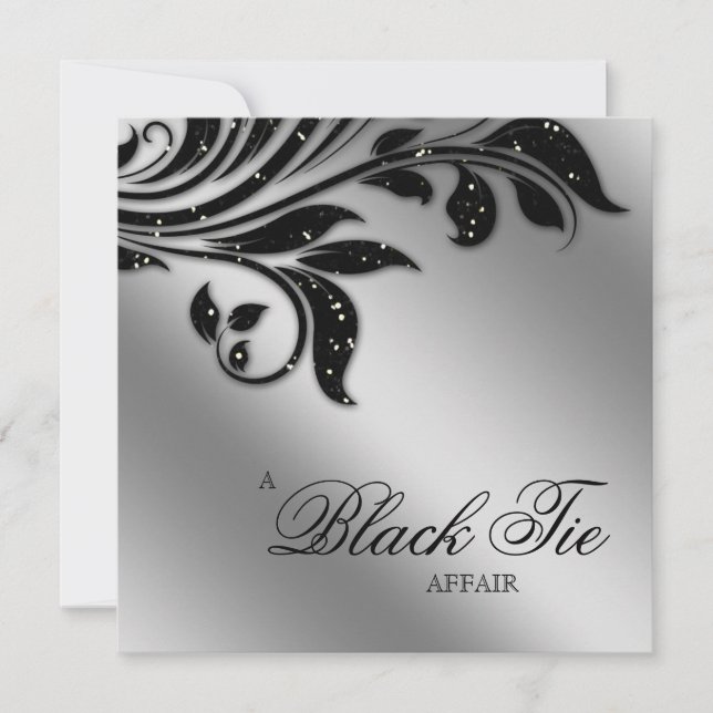 Invitación Fiesta de puntas negras Sparkle Silver (Anverso)