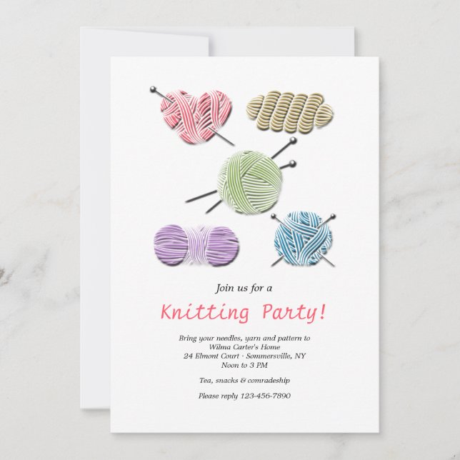 Invitación Fiesta de punto de la colección Yarn (Anverso)