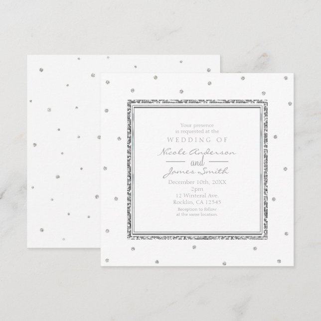 Invitación Fiesta de puntos blancos y plateados de la boda de (Anverso / Reverso)