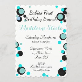 Invitación Fiesta de puntos de polka azul y negro Verde azula