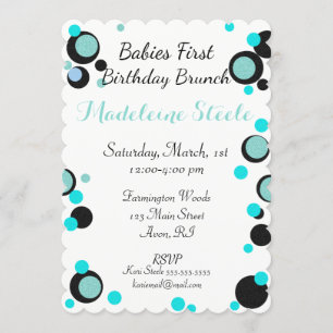 Invitación Fiesta de puntos de polka azul y negro Verde azula