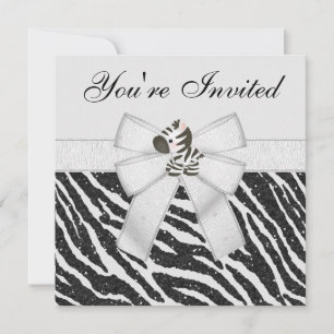 Invitación Fiesta de Purpurina blanco y negro para impresión